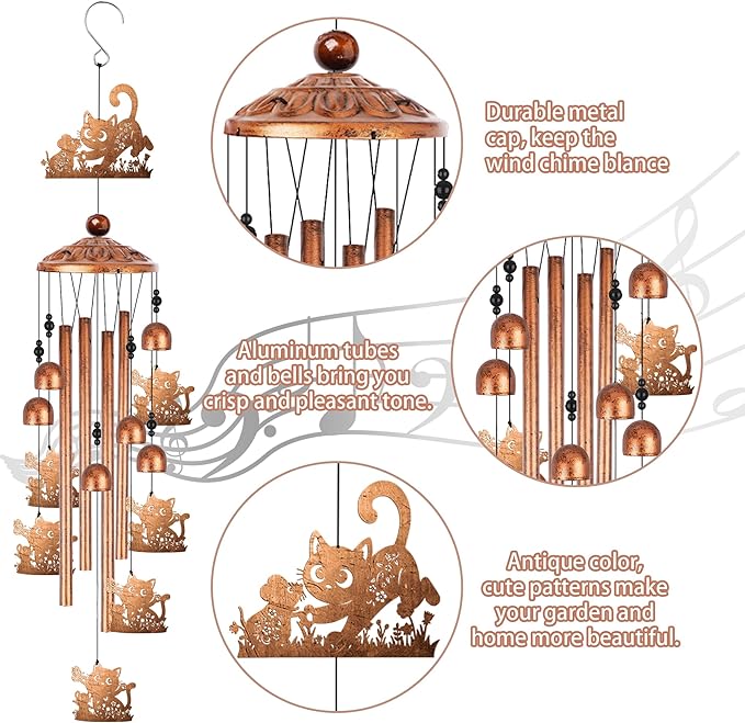 Cat and Mouse Wind Chimes for Outside, Pet Lover Gifts for Women Men Metal Windchimes Outdoors, Animal Home Garden Patio Yard Decor