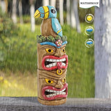 Tiki Statue Totem Pole Decor- 12.32 inch Tall Solar Powered Garden Figurine Tiki Decorations for Tiki Bar Outdoor Patio Balcony Lawn Yard Backyard