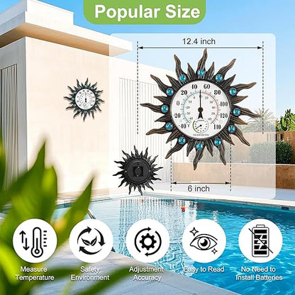 Indoor Outdoor Thermometer, Hummingbird Wall-Mounted Outdoor Thermometers Waterproof Decorative for Patio, Garden, Yard, Room, Large Number Easy to Read No Batteries Required