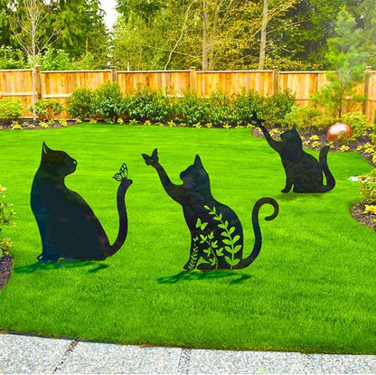 Metal Cat Stake Garden Decor, Yard Decoration Art for Lawn, Gifts for Cat Lovers, Black Outdoor Home Decoration, Metal Kitty Statue (SOCAT)
