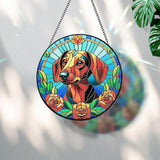 Stained Glass Dog Memorial Suncatcher,Dachshund Window Hanging,Sympathy Gifts for Pet Loss,7.9 inch/20 cm Home and Garden Decor for Dog Lovers