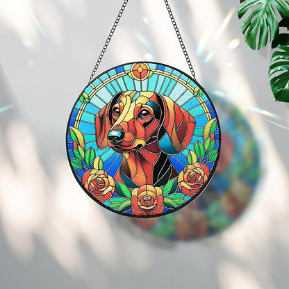 Stained Glass Dog Memorial Suncatcher,Dachshund Window Hanging,Sympathy Gifts for Pet Loss,7.9 inch/20 cm Home and Garden Decor for Dog Lovers