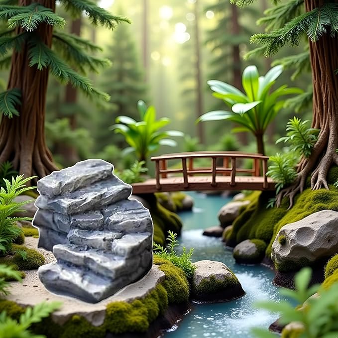 1 Pc Miniature Stone Steps Figurines Fairy Garden Ornaments, Miniature Stairs Accessories Micro Landscape Decoration Garden Sculptures and Statues(2.6 inch)