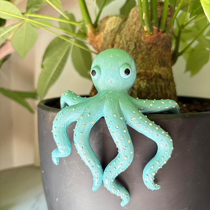 Octopus Figure Plant Pot Hanger, Flower Pot Hugger, Resin Tortoise Statue, Funny Pot Huggers for Planters, Cute Climbing Animal Flower Pot Hugger, Garden Fence Balcony Patio Yard (Octopus)