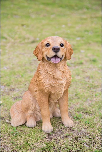 HI-LINE Sitting Golden Retriever Dog Outdoor Garden Statue - 14"