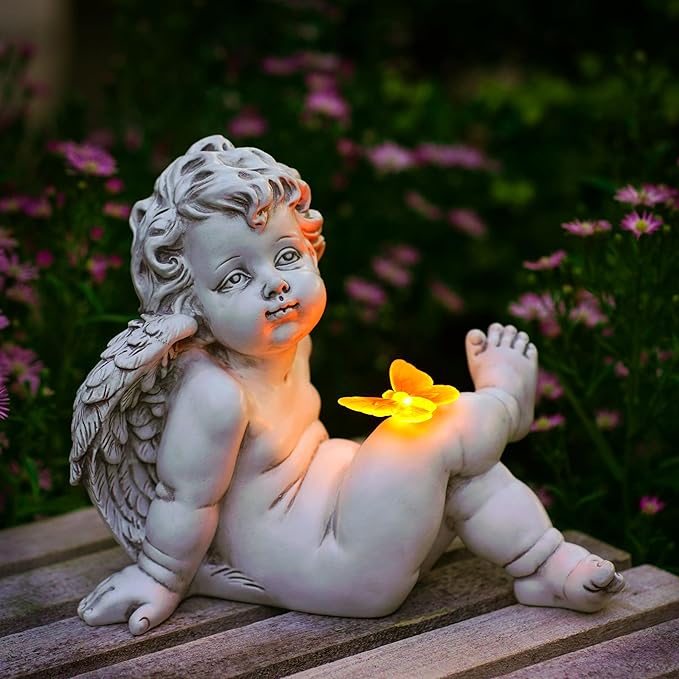 Solar Angel Outdoor Garden Decor Statues Ches Solar Outdoor Sculptures for Outside Yard Art Patio Balcony Front Lawn Ornaments Gifts for Mom Grandma Women