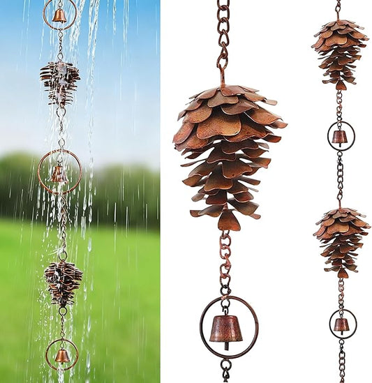 Rain Chain Home Decor, Outdoor 3.54 FT Rain Catcher Chain for Gutter Downspouts Divert for Roof Porch Lawn Gazebos Garden Drainage Eaves Decor (Pinecone) (Pinecone)