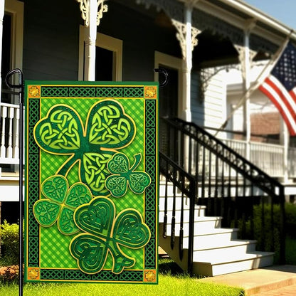 St Patricks Day Garden Flags Spring Green Shamrock Lucky Clover Holiday Yard Flag Porch Lawn Decorations 12x18 Double Sided Buffalo Plaid Saint for Farmhouse Holiday Happy St Patricks Day Outside