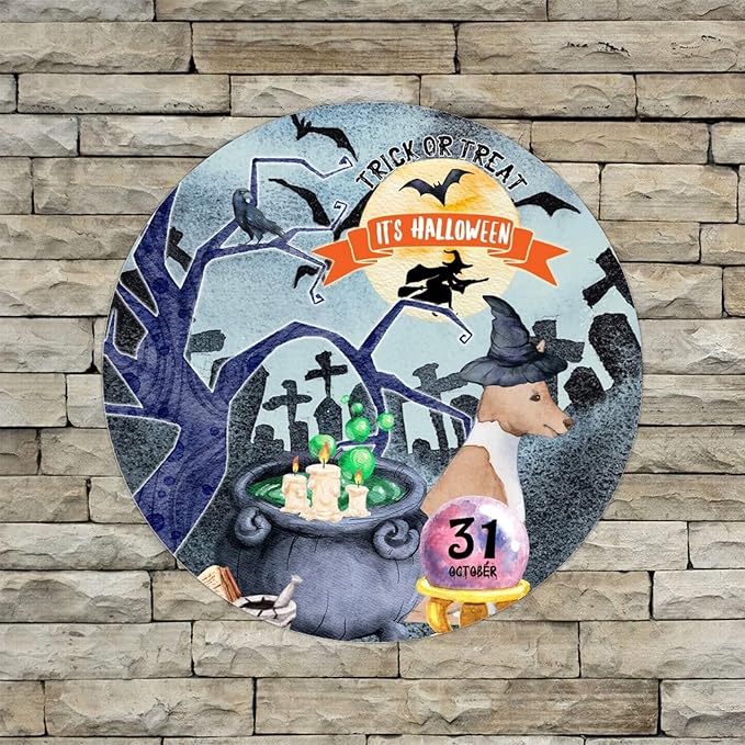 Retro Metal Sign 12"x12",Happy Halloween Scary Night Grave Witch Bats Trick Or Treat Dog Aluminum Tin Metal Sign for Home Living Room Bedroom Garden Farm Patio Decor Wall Art Poster