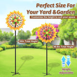 Metal Sunflower Wind Spinner Outdoor, 13" W x 64" H Large Double Windmill Pinwheels with 5 Prong Stake, Kinetic Wind Sculpture for Backyard Garden Patio Lawn Art Decor Yellow