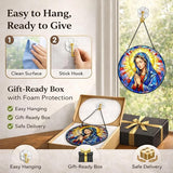 Virgin Mary Suncatcher Window Hanging, 7.8" Stained Glass Mother’s Day Religious Gift for Mom, Grandma and Friends, Catholic Christian Decor for Window, Prayer Room, Sunroom and Office