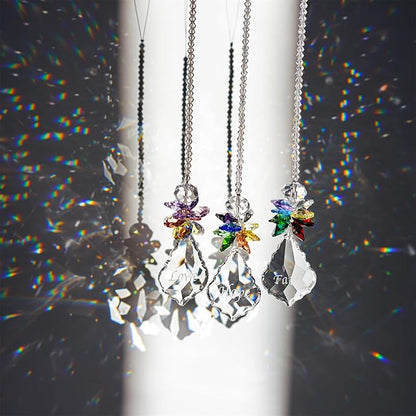 H&D HYALINE & DORA Glass Crystal Rainbow Angel Ornament Chakra Hanging Suncatcher Window Sun Catcher with Baroque Maple Leaf Pendant for Gift, Pack of 3
