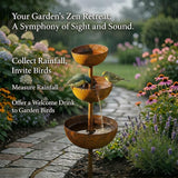 Rain Catcher & Plant Support Metal Garden Ornament, 3-Tiered Garden Stake with Water Bowls, Bird Bath & Bee Watering Station for Outdoor Yard, Patio, Lawn Art Decor (3PCS)