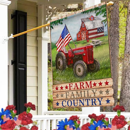 Furiaz July 4th Farm Family Country Barn Tractor American Patriotic House Flag, USA America Memorial Day Garden Yard Decorative Home Outside Decoration, Summer Farmhouse Outdoor Large Decor 28 x 40