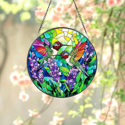 Stained Glass Window Hanging Hummingbird Sun Catcher 7.8 in, Glass Panel Suncatcher for Window Decor, Hummingbird Gifts for Women Mom and Birds Lover