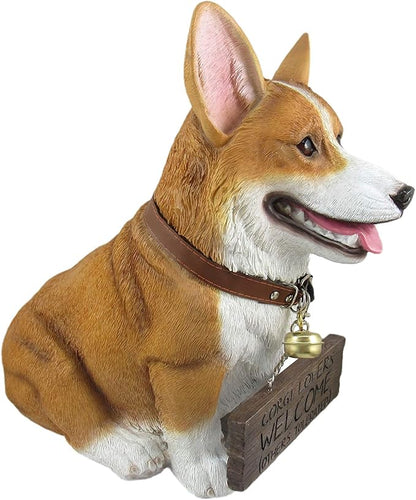 Charming 11.5 Inch Realistic Welsh Corgi Dog Statue with Reversible Sign Perfect for Indoor and Outdoor Pet Decor - Ideal for Home, Garden, Porch, and Patio Accent