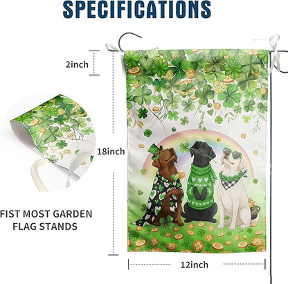 St Patricks Day Dog Garden Flag 12x18 Double Sided Outside White Chocolate Black Lab Yard Signs Labrador Banner for Saint Patrick Spring Outdoor Decorative
