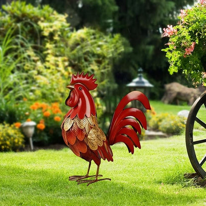 Baoblaze Rooster Statue Garden Accessories Animal Figurine Decoration DIY Multipurpose Red Landscape Ornament for Patio Outside Garden