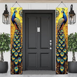 Peacock Porch Banners 180x30 CM Elegant Golden Peacock Decorations Hanging Door Signs Outdoor Home Decor Entryway Welcome Banner for Porch Patio Garden Party