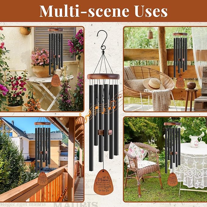 Memorial Sympathy Gifts for Loss of Mother, Memorial Wind Chimes for Loss of Mother Sympathy Gift, Bereavement Gifts for Loss of Mom, Windchimes in Memory of Mom Gold-MOM& Flower