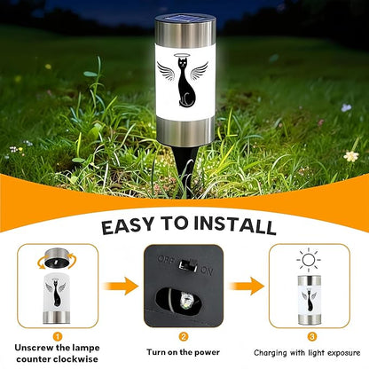 Solar Cat Memorial Garden Light, Outdoor Pet Remembrance Keepsake with Angel Silhouette, Automatic Dusk to Dawn LED Yard Stake (cat)