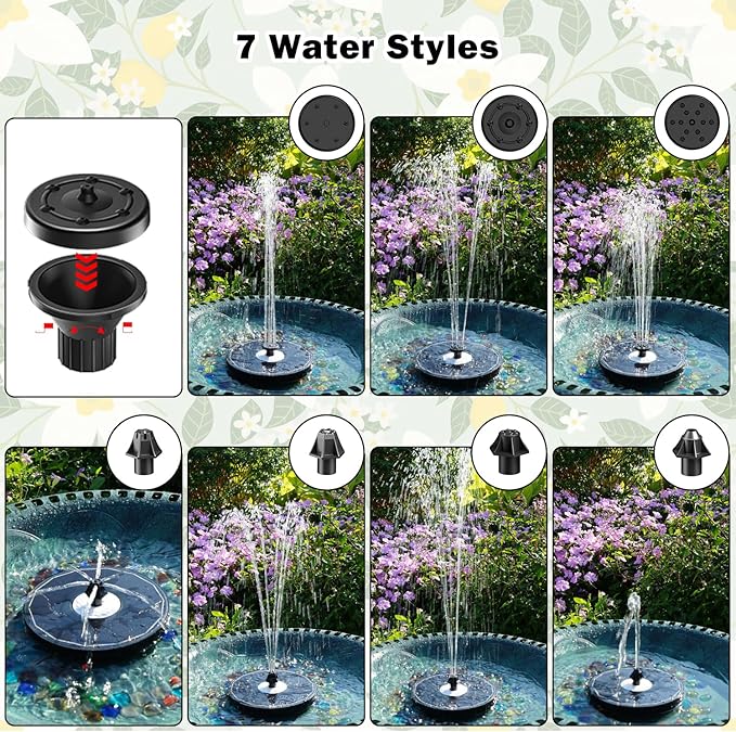 Yzert Solar Fountain Glass White Flower, 3.5W Bird Bath Fountains Solar Power No Battery with 4 Fixed Rods & 7 Nozzles, Solar Fountain Pump for Bird Bath, Garden, Outdoor, Pond, Pool,Hummingbird