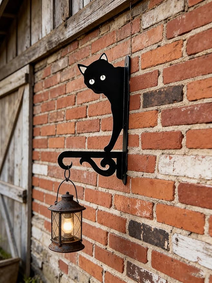 Iron Plant Hangers Hooks for Outdoor -10inch Hanging Plants Flower Fern Pots Lantern Bird Feeder Wind Chimes for Porch Garden Farmhouse (The cat Hiding in The Dark)