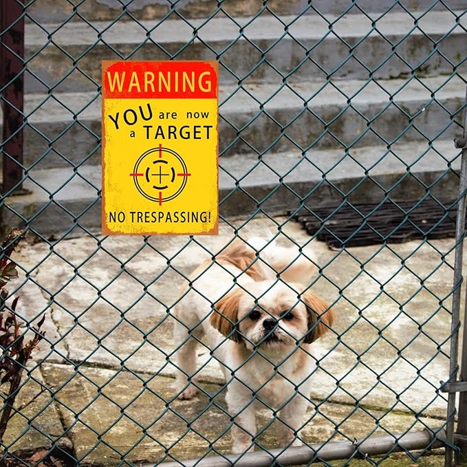 Funny No Trespassing Sign, Metal Warning Tin Signs, You are now a Target, Yard Sign Garage Farm Garden Wall Decor Sign Plaque Outdoor for Home Fence 8 X 12 Inches