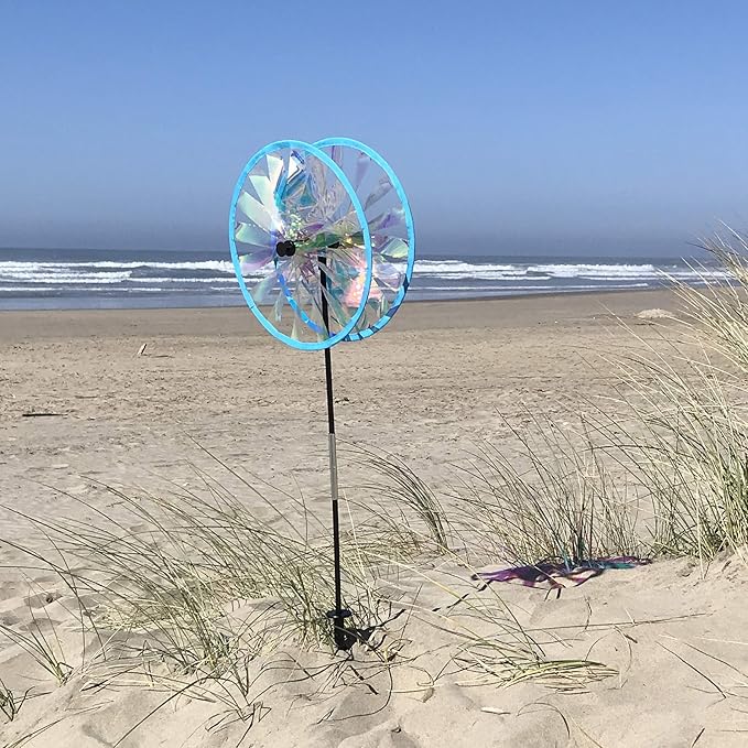 In the Breeze 13-Inch Duo Iridescent Wheel Spinner, Outdoor Ground Décor, 2688