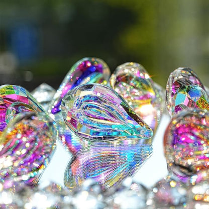 HDCRYSTALGIFTS 12pcs Suncatcher Crystal 50mm AB Loquat Shape Chandelier Parts Drops Prisms Hanging Crystal Sun Catchers,Colorful Glass Ornaments for Christmas Tree