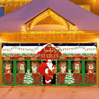 7x16ft Christmas Garage Door Cover Banner Large Hanging Backdrop Decorations Xmas Santa Garage Door Cover Decor for Home Outdoor Indoor Christmas Party Wall Yard (Reindeer)