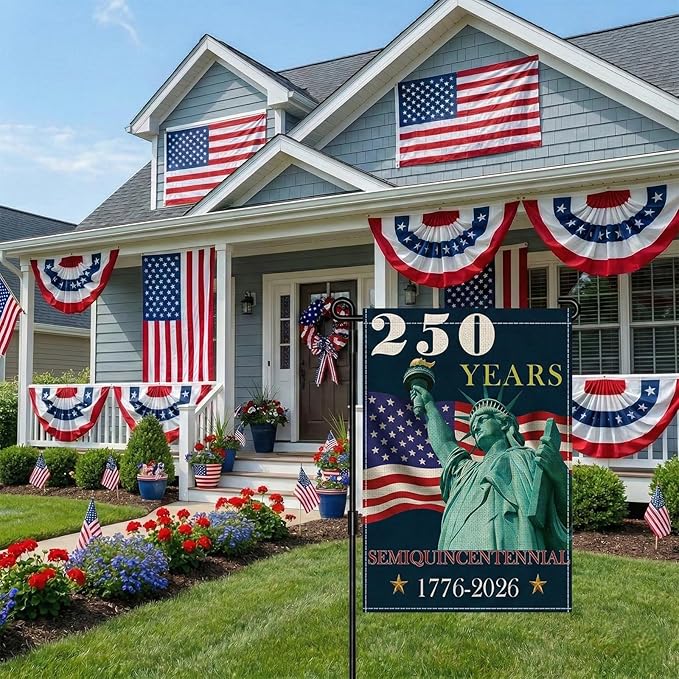 250 Years America Garden Flag, Double Sided 12x18 Patriotic Banner, Statue of Liberty, 1776-2026 US Semiquincentennial Yard Decor