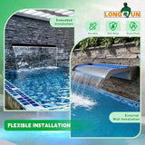 Pool Fountain, LONGRUN Waterfall Spillway for Koi Ponds - 23.6" Transparent Acrylic Waterfall with APP Control & Multi-Color LED Lights for Swimming Pool, Garden Pond, Patios, Spa Decoration