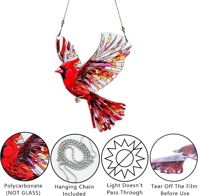 Red Bird Ornaments Colorful Window Hanging Decorations Home Wall Decor for Indoor Outdoor