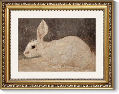 ARPEOTCY Vintage Gold Framed Wall Art, Easter White Rabbit Bunny Paintings, Nursery Wall Decor, Canvas Prints Artwork with Frame, Wall Decor for Kids Room Bathroom Bedroom 11x14 inch