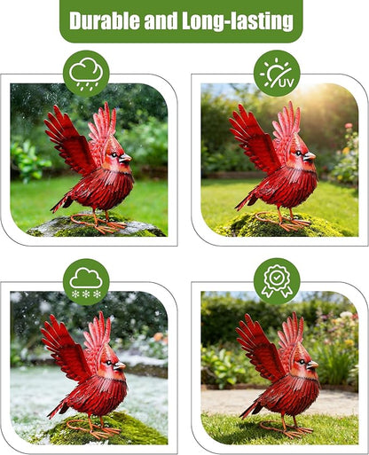 Metal Cardinal Garden Decor Outdoor: Art Outside Statues Large Red Bird Ornaments for Balcony Front Backyard Patio Yard - Christmas Birthday Gifts for Mom Grandma Women