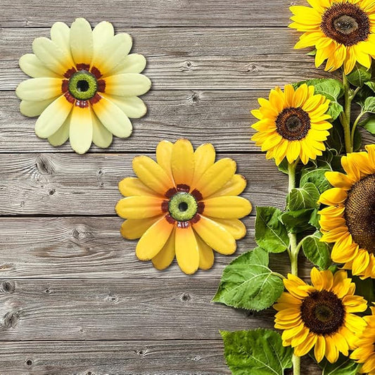 YEAHOME 10'' Sunflower Wall Decor, Metal Flower Wall Art Decorations, Sunflower Spring Yard Garden Decor Hanging for Kitchen, Bathroom, Handmade Gift for Indoor or Outdoor, Set of 2 Wall Sculptures