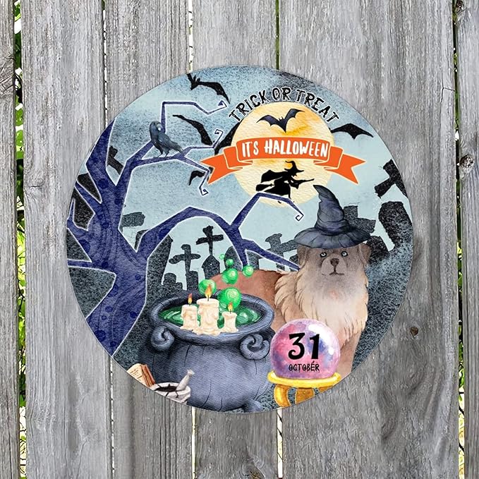 Retro Metal Sign 12"x12",Happy Halloween Scary Night Grave Witch Bats Trick Or Treat Dog Aluminum Tin Metal Sign for Home Living Room Bedroom Garden Farm Patio Decor Wall Art Poster