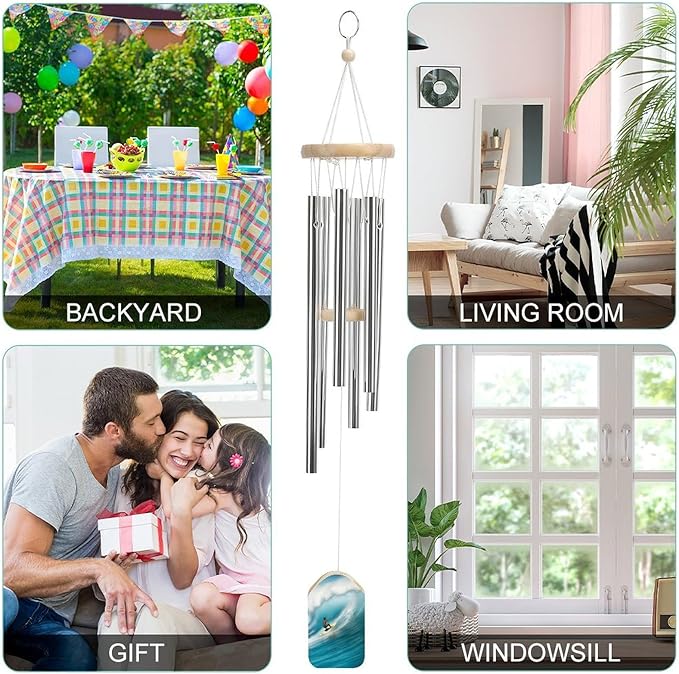 Wind Chimes for Outside,Surfing Printed Cute Aluminium Windchimes Outdoors,Soothing Melodic Memorial Wind Chime for House Porch Patio Garden Balcony Decor