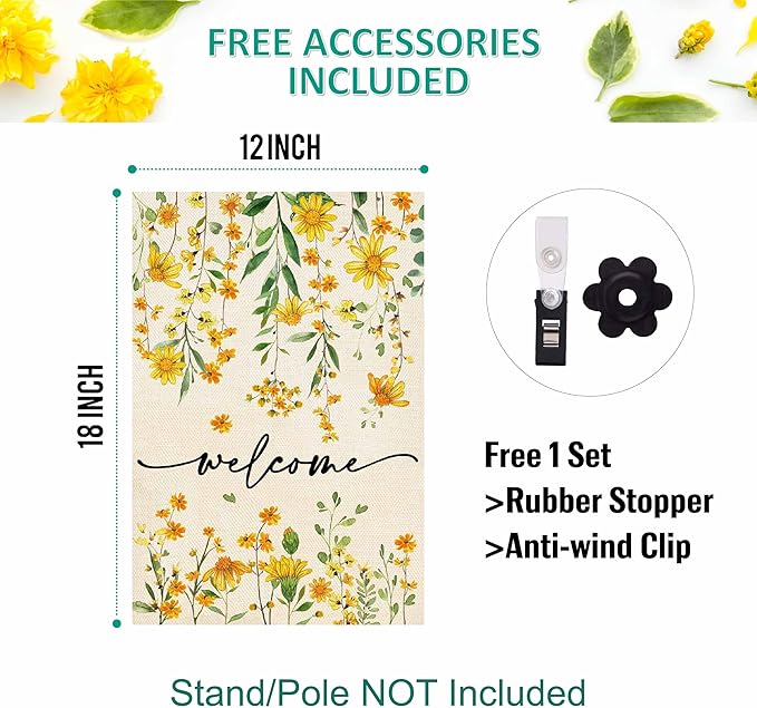 Baccessor Summer Welcome Garden Flag Floral 12.5 x 18 Inch Double Sided Daisy Funny Yellow Spring Seasonal Yard Flag Vertical Farmhouse Yard Outdoor Decoration