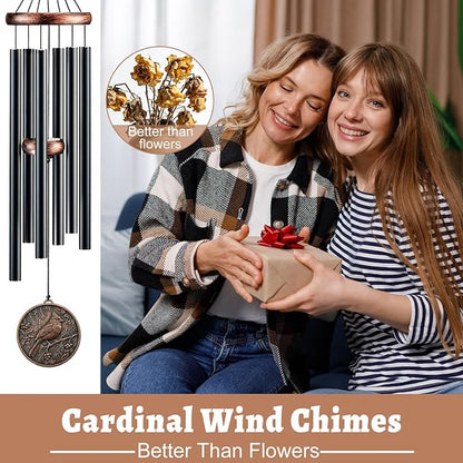 Cardinal Wind Chimes for Outside - 32" Deep Tone Wind Chime Outdoor with Vintage Pendant, Mother's Day Christmas Birthday Memorial & Sympathy Gifts, Garden Patio Porch Home Yard Decor