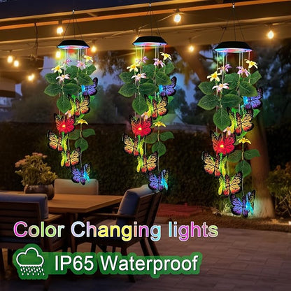 Solar Wind Chimes Outdoor,Colorful Butterfly with Color Changing LED Dangler Mobiles for Outside,Hanging Decoraition for Patio,Porch,Yard,Gifts for Women