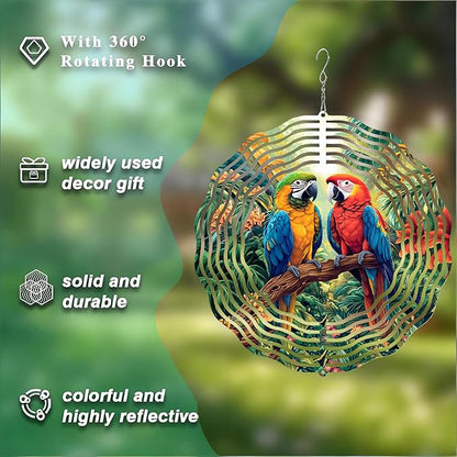 10 Inch Parrot Wind Spinner, 3D Stainless Steel Hanging Kinetic Wind Sculpture Gifts for Garden Yard Art Indoor Outdoor Window Porch Front Door Decor, Women, Mother Day