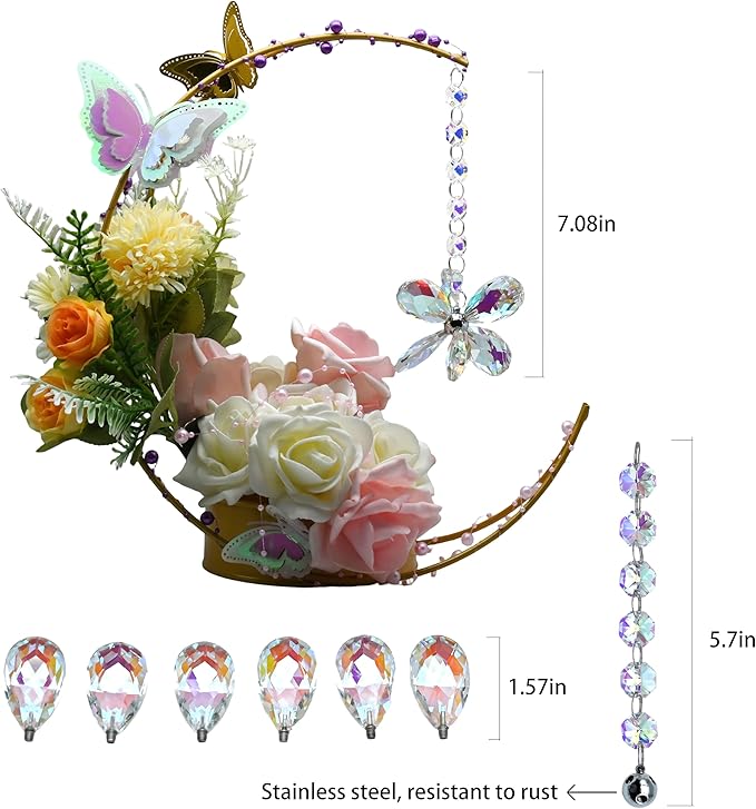 Flower Petal Crystal Suncatcher Hanging Crystals for Windows Sun Catcher Chandelier Lamp Tree Decor, Crystal Glass Ornaments (AB)