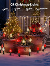 19.5FT Red and White C9 Christmas Pathway Lights, Outdoor LED String Lights with 10 Connectable Bulbs, Waterproof Yard Decor for Walkway, Driveway, Garden, and Holiday Lighting