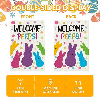 Welcome Easter Garden Flag 12x18 Inch, Double Sided Bunny Spring Flag for Yard Outdoor Decoration