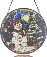 Stained Glass Sun Catcher,Christmas Snowman Glass Window Hanging Garden Decor,Sun Catchers Indoor Window,Whimsical Decoration for Home Backyard Patio Lawn Porch with 6.3 INCH