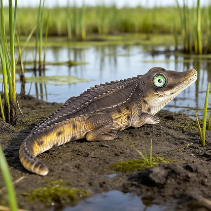 Resin Solar-Powered Crocodile Statue with Glowing Eyes, 15.35 x 5.71 x 3.35 Inches, Outdoor Garden Decor, Animal Theme,Creative Garden Gift