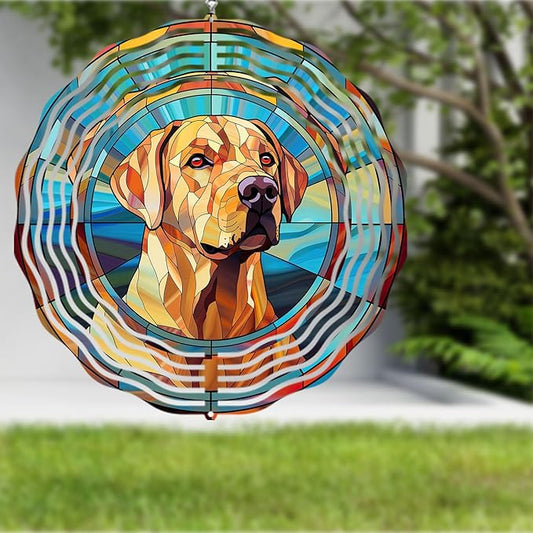 Labrador Retriever Wind Spinner Dog Memorial Gifts, Vibrant 3D Kinetic Aluminum Metal Yard Art, Loss of Dogs Sympathy Gifts, Hanging Outdoor Garden Decor, 8" Wind Sculptures for Patio, Porch (LR 8)