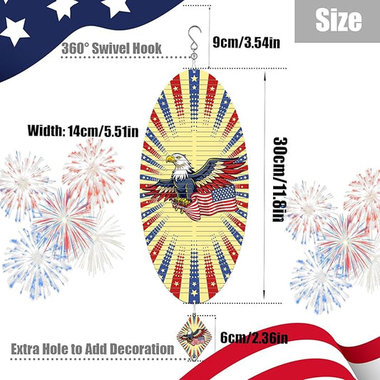 American Eagle Patriotic Helix Metal Wind Spinners for Yard and Garden,12 Inch 3D Stainless Steel Hanging Kinetic Yard Art Wind Sculpture Independence Day Decor Outdoor Indoor